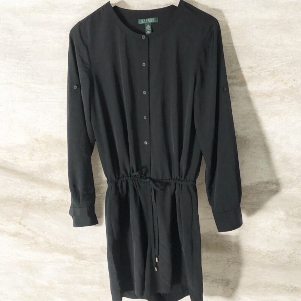 Lauren Ralph Lauren Women's Partial Button Tie Waist Long Sleeve Romper